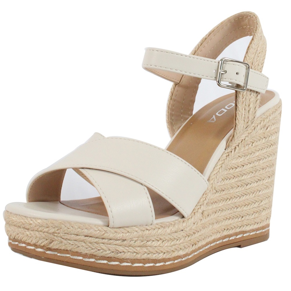 Bone Criss Cross Ankle Strap Espadrille Platform Wedge